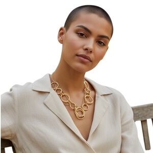 VCLM Le Mode International Gold Interlocking Ring Necklace 30” Plus 4” Extender